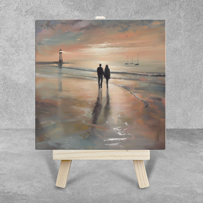 Lighthouse Glow Ceramic Art Tile with Easel