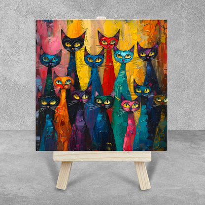 Council Of Whiskers Ceramic Art Tile with Easel