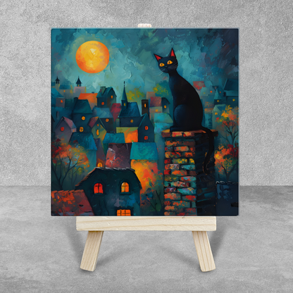 Twilight Over Rooftops Ceramic Art Tile with Easel