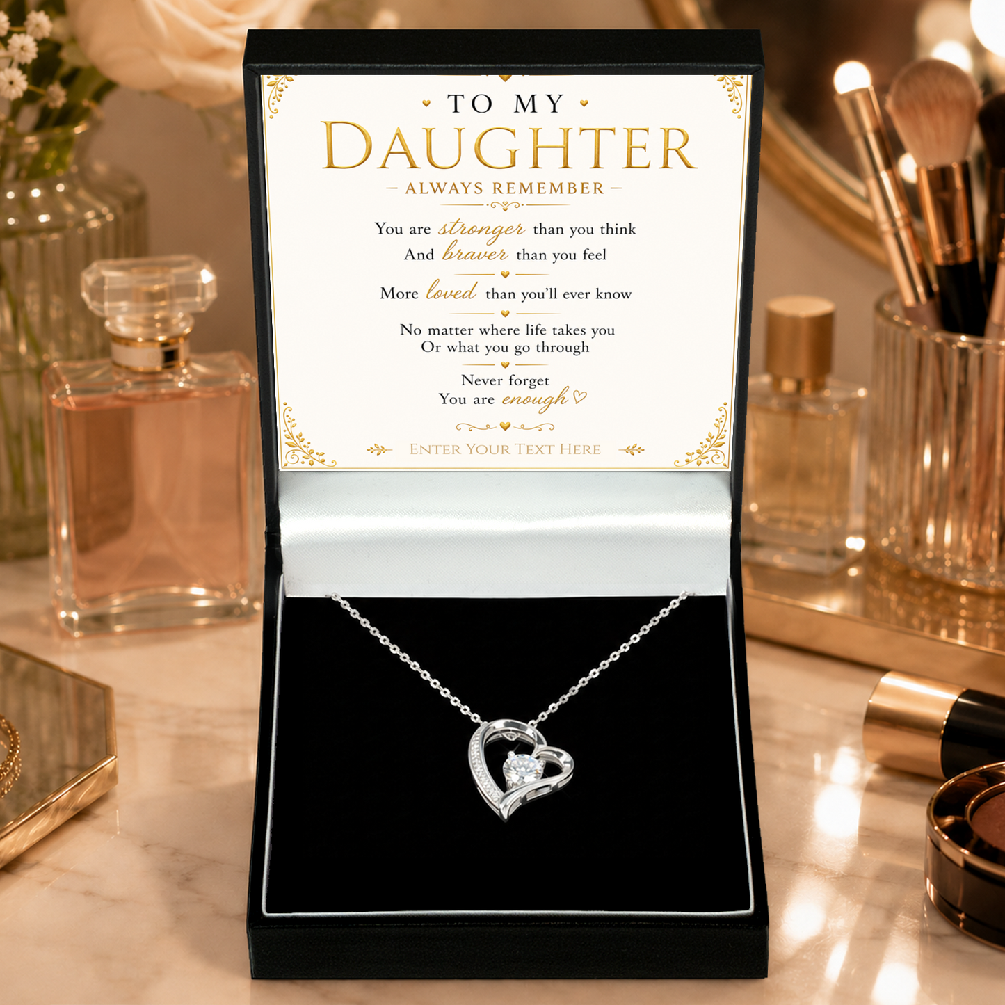 To A Beautiful Daughter Personalised Necklace With Poem, Eternal Heart Pendant In Keepsake Box