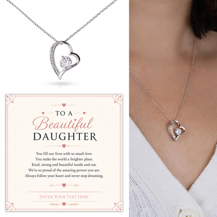 To A Beautiful Daughter Personalised Necklace With Poem, Eternal Heart Pendant In Keepsake Box
