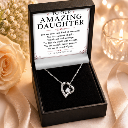 To Our Amazing Daughter Personalised Necklace With Poem, Eternal Heart Pendant In Keepsake Box