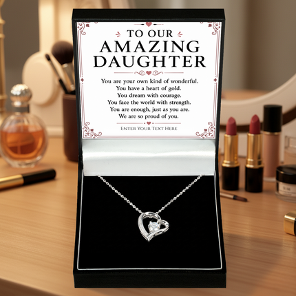 To Our Amazing Daughter Personalised Necklace With Poem, Eternal Heart Pendant In Keepsake Box