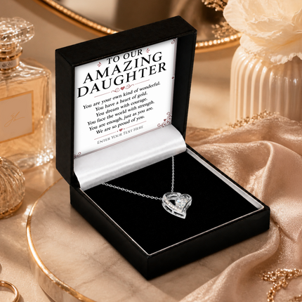 To Our Amazing Daughter Personalised Necklace With Poem, Eternal Heart Pendant In Keepsake Box