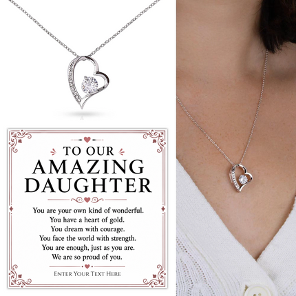 To Our Amazing Daughter Personalised Necklace With Poem, Eternal Heart Pendant In Keepsake Box