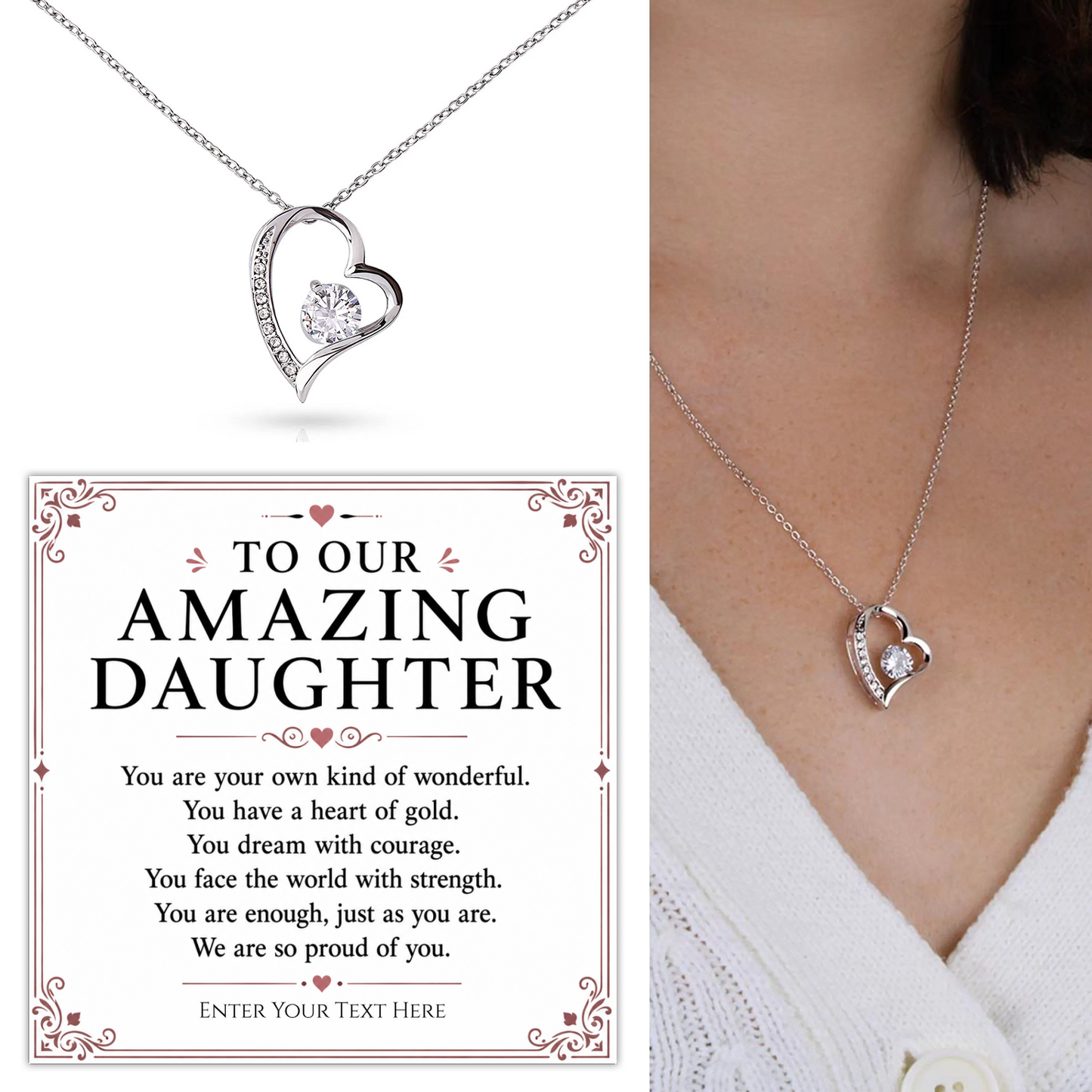 To Our Amazing Daughter Personalised Necklace With Poem, Eternal Heart Pendant In Keepsake Box