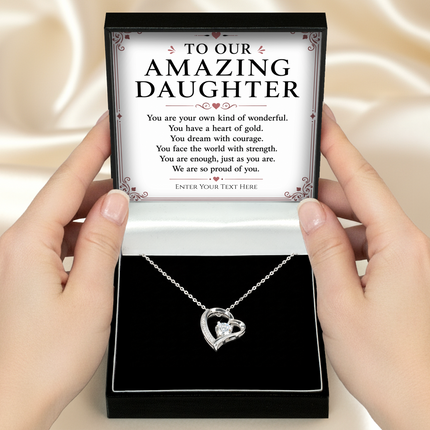 To Our Amazing Daughter Personalised Necklace With Poem, Eternal Heart Pendant In Keepsake Box