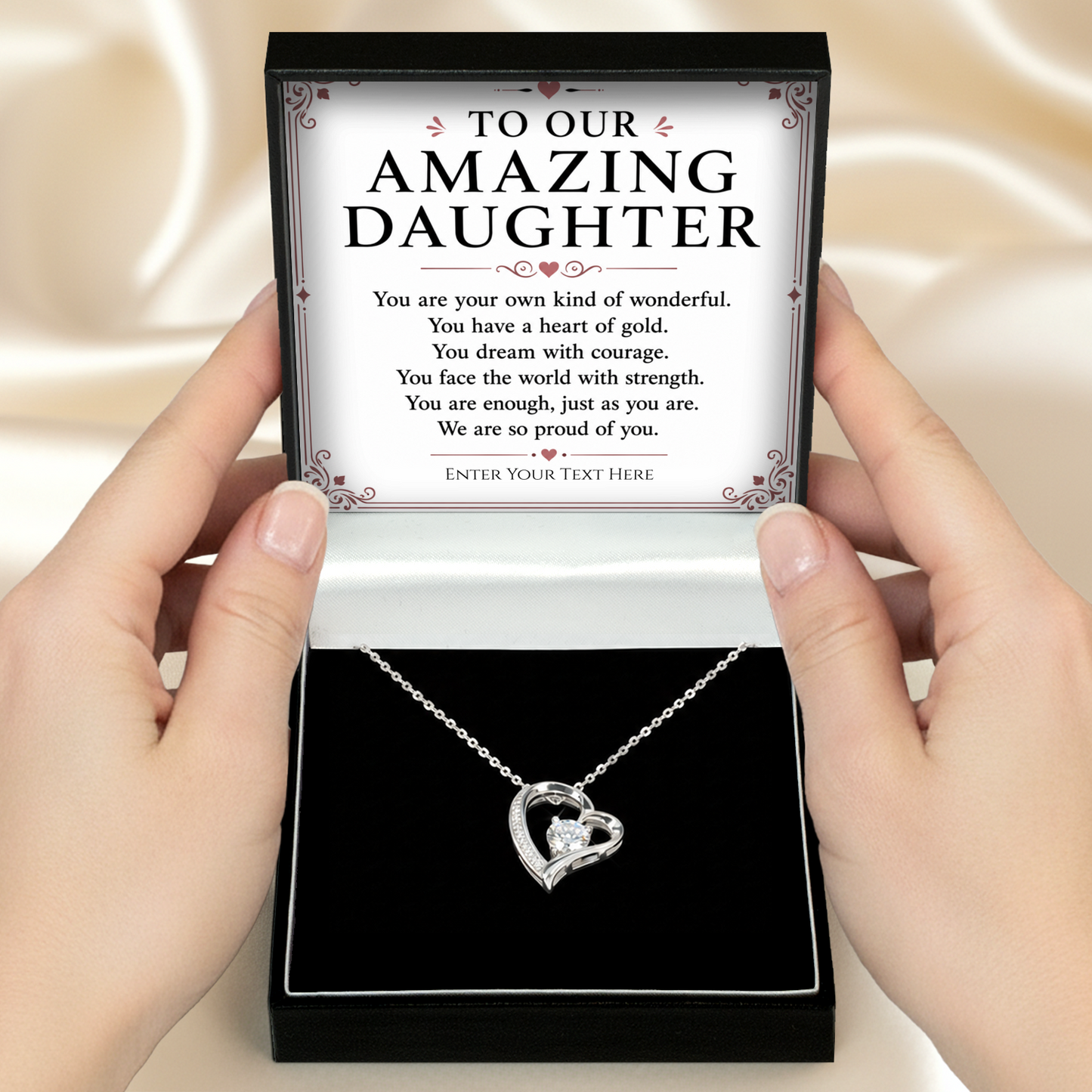To Our Amazing Daughter Personalised Necklace With Poem, Eternal Heart Pendant In Keepsake Box