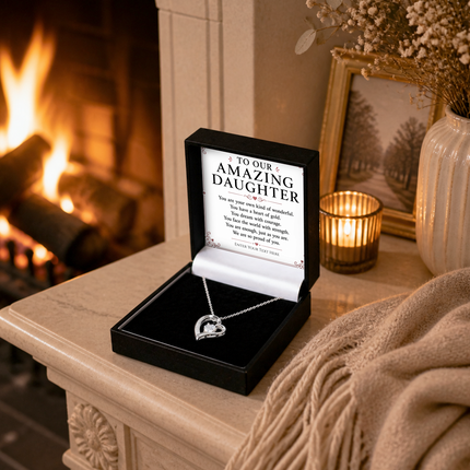 To Our Amazing Daughter Personalised Necklace With Poem, Eternal Heart Pendant In Keepsake Box