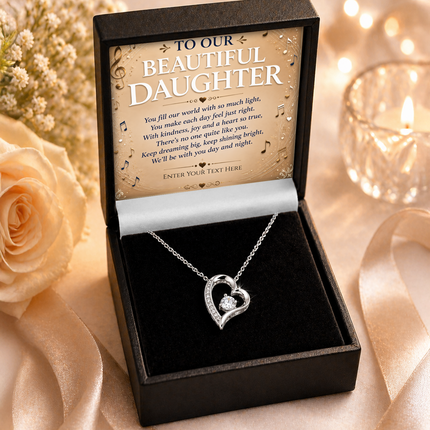 To Our Beautiful Daughter Personalised Necklace With Poem, Eternal Heart Pendant In Keepsake Box
