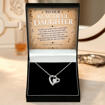 To Our Beautiful Daughter Personalised Necklace With Poem, Eternal Heart Pendant In Keepsake Box