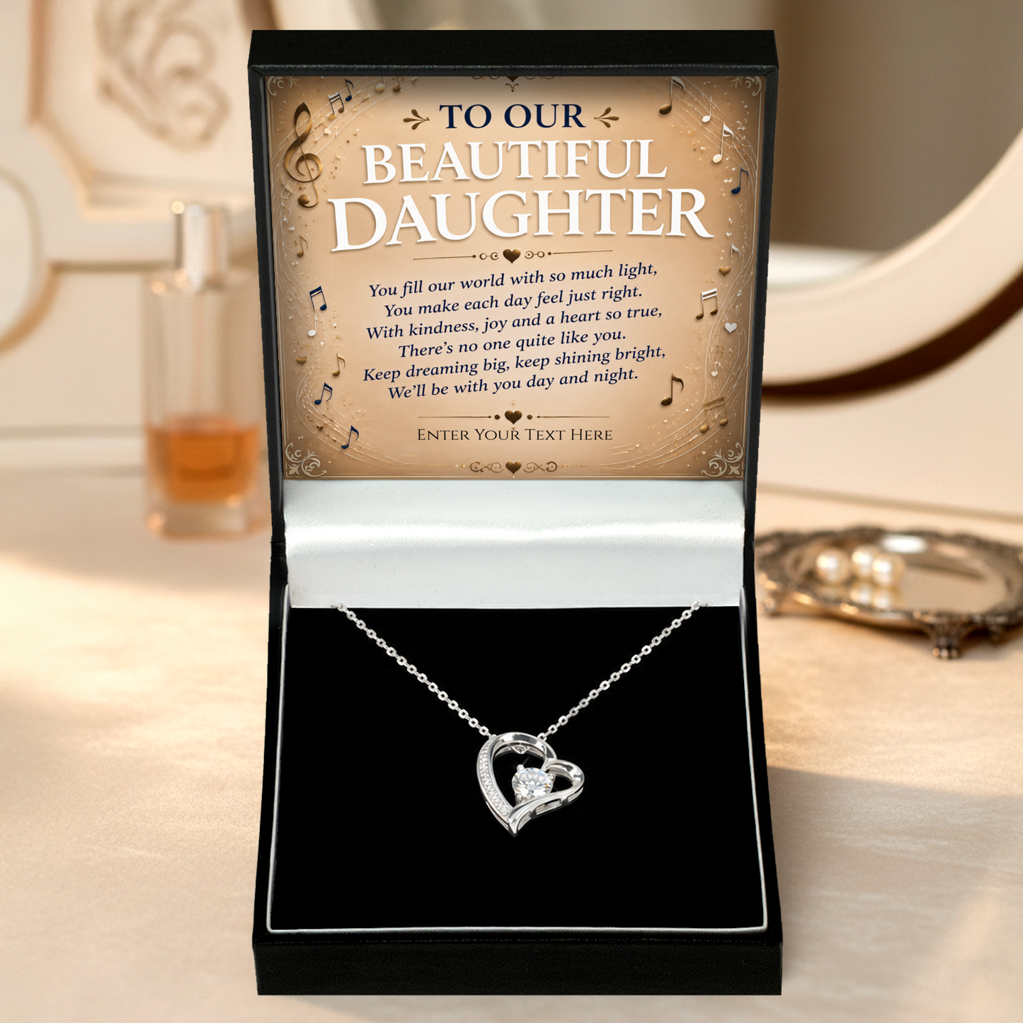 To Our Beautiful Daughter Personalised Necklace With Poem, Eternal Heart Pendant In Keepsake Box
