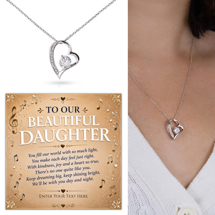 To Our Beautiful Daughter Personalised Necklace With Poem, Eternal Heart Pendant In Keepsake Box