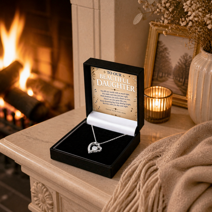 To Our Beautiful Daughter Personalised Necklace With Poem, Eternal Heart Pendant In Keepsake Box