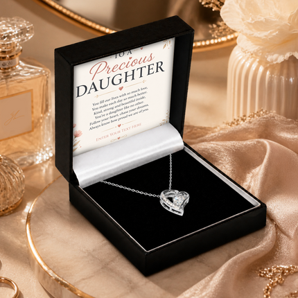 To A Precious Daughter Personalised Necklace With Poem, Eternal Heart Pendant In Keepsake Box