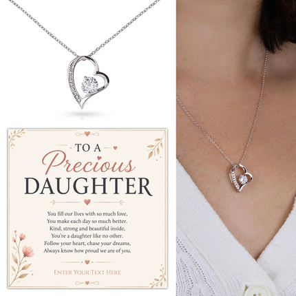 To A Precious Daughter Personalised Necklace With Poem, Eternal Heart Pendant In Keepsake Box