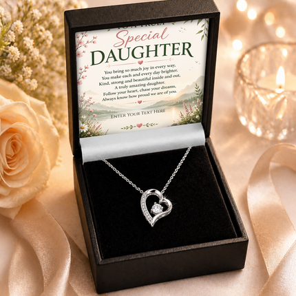 To A Truly Special Daughter Personalised Necklace With Poem, Eternal Heart Pendant In Keepsake Box
