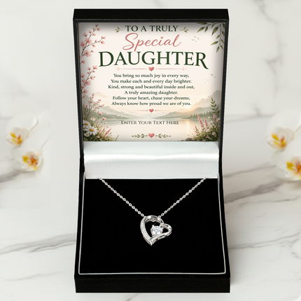 To A Truly Special Daughter Personalised Necklace With Poem, Eternal Heart Pendant In Keepsake Box