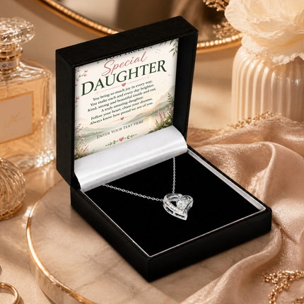 To A Truly Special Daughter Personalised Necklace With Poem, Eternal Heart Pendant In Keepsake Box