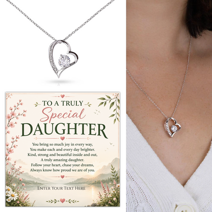 To A Truly Special Daughter Personalised Necklace With Poem, Eternal Heart Pendant In Keepsake Box