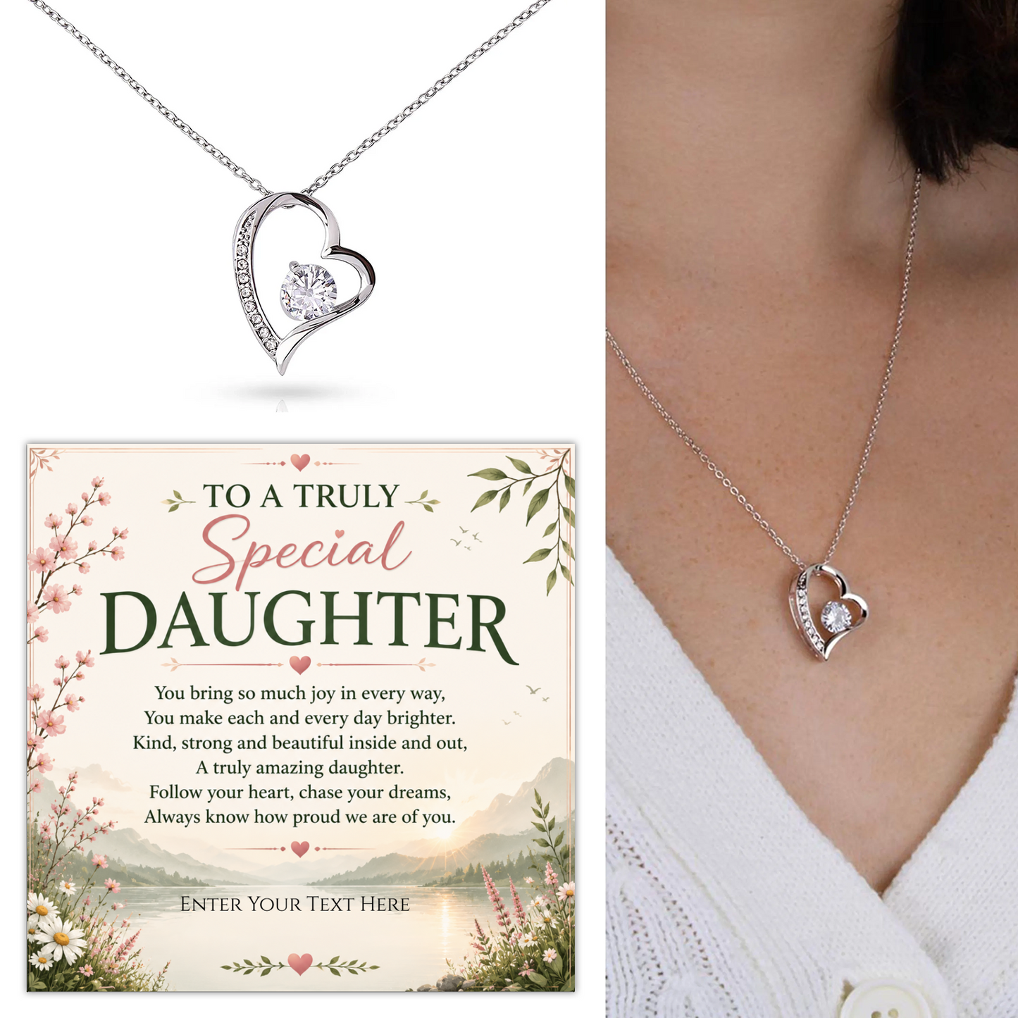 To A Truly Special Daughter Personalised Necklace With Poem, Eternal Heart Pendant In Keepsake Box