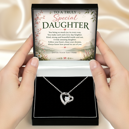 To A Truly Special Daughter Personalised Necklace With Poem, Eternal Heart Pendant In Keepsake Box