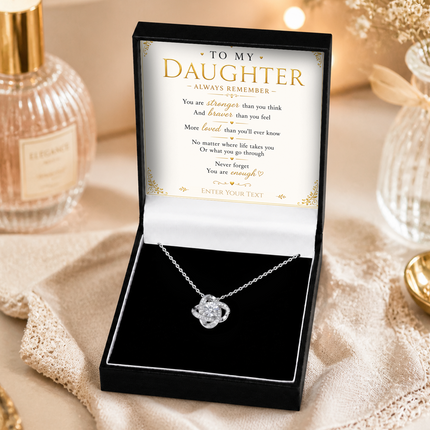 To My Daughter Personalised Necklace With Poem, Love Knot Pendant In Keepsake Box