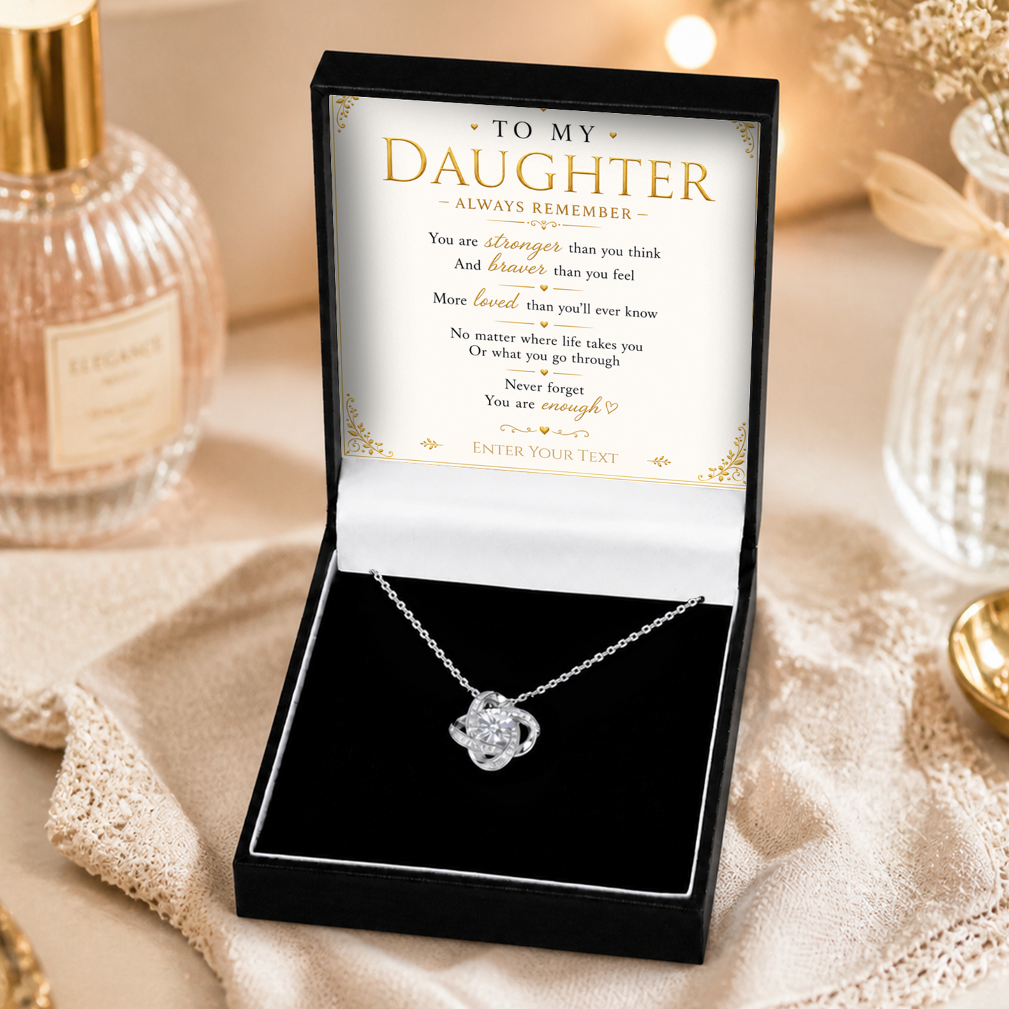 To My Daughter Personalised Necklace With Poem, Love Knot Pendant In Keepsake Box