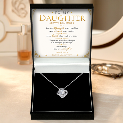 To My Daughter Personalised Necklace With Poem, Love Knot Pendant In Keepsake Box