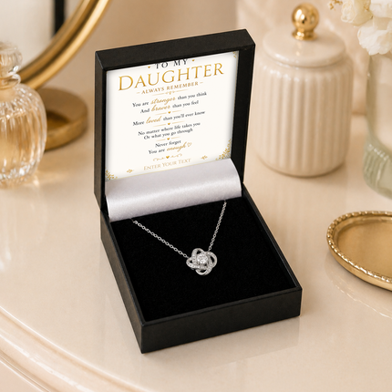 To My Daughter Personalised Necklace With Poem, Love Knot Pendant In Keepsake Box