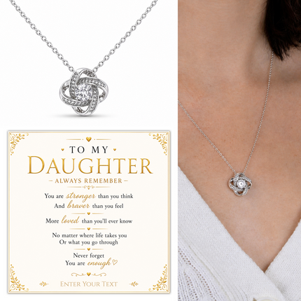 To My Daughter Personalised Necklace With Poem, Love Knot Pendant In Keepsake Box