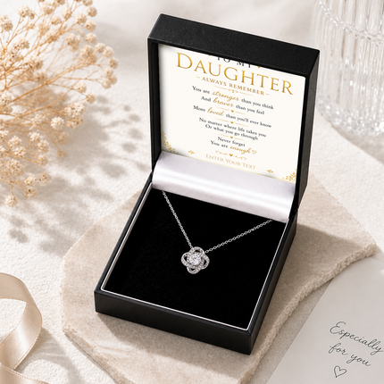To My Daughter Personalised Necklace With Poem, Love Knot Pendant In Keepsake Box