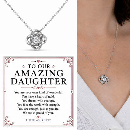 To Our Amazing Daughter Personalised Necklace With Poem, Love Knot Pendant In Keepsake Box