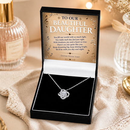 To Our Beautiful Daughter Personalised Necklace With Poem, Love Knot Pendant In Keepsake Box