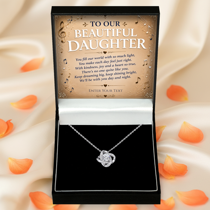To Our Beautiful Daughter Personalised Necklace With Poem, Love Knot Pendant In Keepsake Box