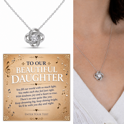 To Our Beautiful Daughter Personalised Necklace With Poem, Love Knot Pendant In Keepsake Box