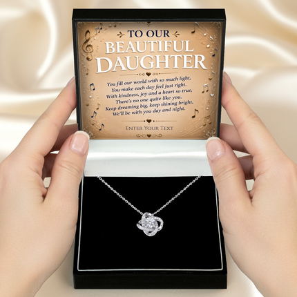 To Our Beautiful Daughter Personalised Necklace With Poem, Love Knot Pendant In Keepsake Box