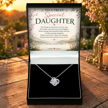 To A Truly Special Daughter Personalised Necklace With Poem, Love Knot Pendant In Keepsake Box