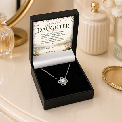 To A Truly Special Daughter Personalised Necklace With Poem, Love Knot Pendant In Keepsake Box