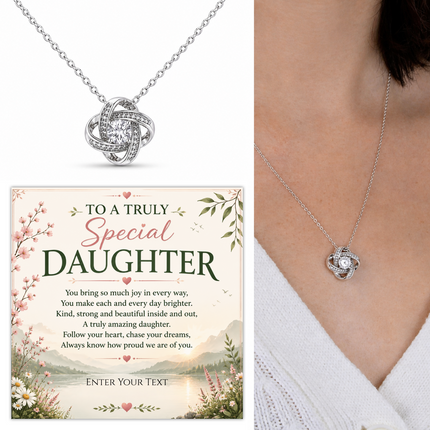 To A Truly Special Daughter Personalised Necklace With Poem, Love Knot Pendant In Keepsake Box