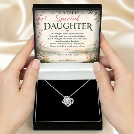 To A Truly Special Daughter Personalised Necklace With Poem, Love Knot Pendant In Keepsake Box