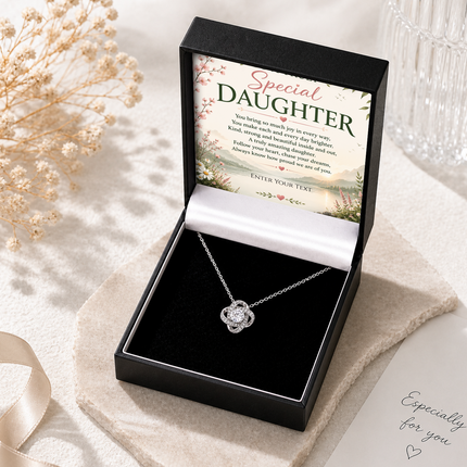 To A Truly Special Daughter Personalised Necklace With Poem, Love Knot Pendant In Keepsake Box