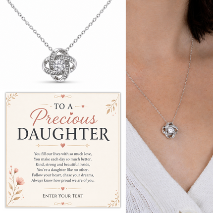 To A Precious Daughter Personalised Necklace With Poem, Love Knot Pendant In Keepsake Box