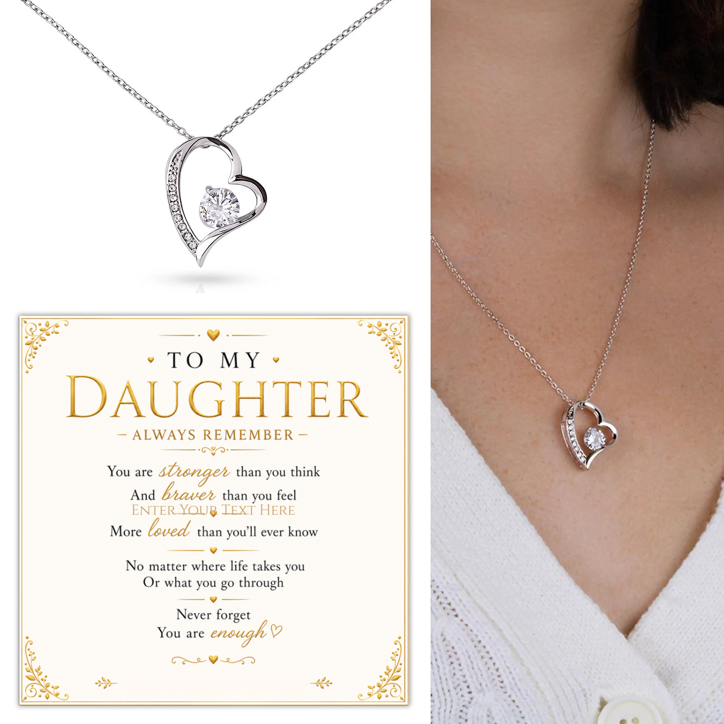 To My Daughter Personalised Necklace With Poem, Eternal Heart Pendant In Keepsake Box