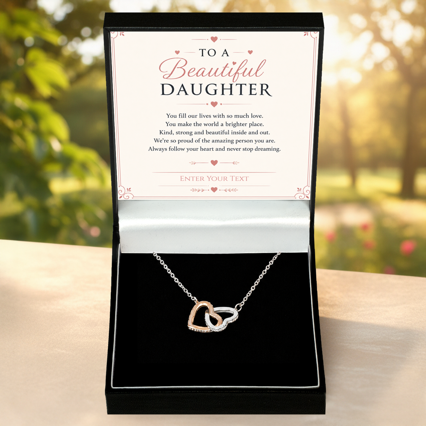 To A Beautiful Daughter Personalised Necklace With Poem, Eternal Heart Pendant In Keepsake Box