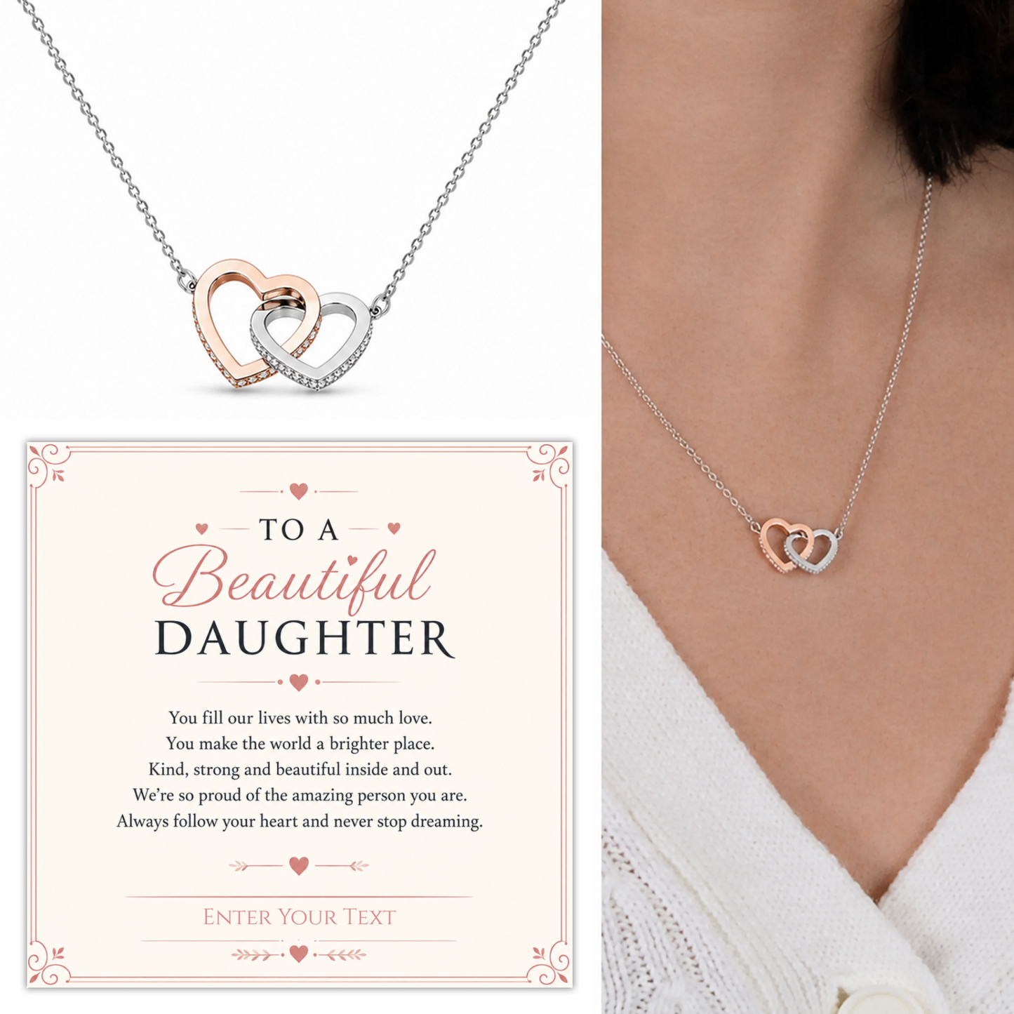 To A Beautiful Daughter Personalised Necklace With Poem, Eternal Heart Pendant In Keepsake Box