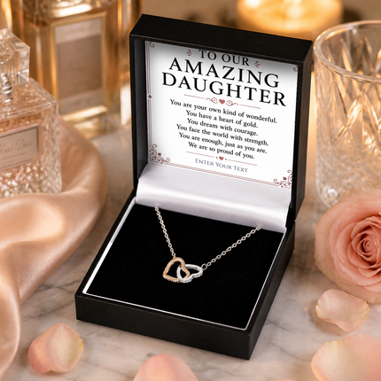 To Our Amazing Daughter Personalised Necklace With Poem, Eternal Heart Pendant In Keepsake Box