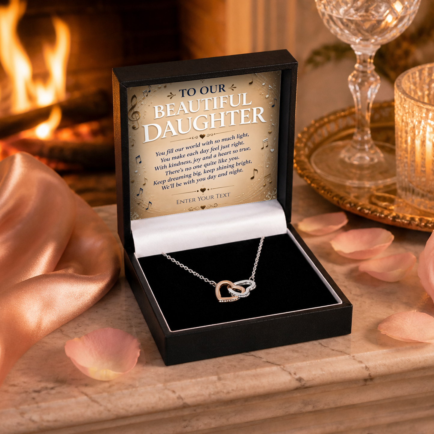 To Our Beautiful Daughter Personalised Necklace With Poem, Eternal Heart Pendant In Keepsake Box