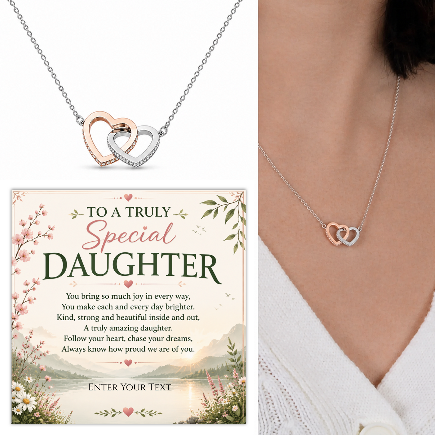To A Truly Special Daughter Personalised Necklace With Poem, Eternal Heart Pendant In Keepsake Box