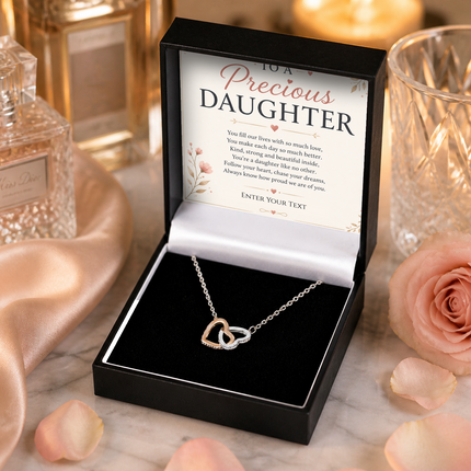To A Precious Daughter Personalised Necklace With Poem, Eternal Heart Pendant In Keepsake Box